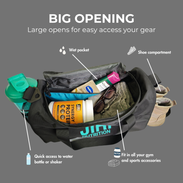 Jiri Pro Sports Gym Bag for Men and Women, Black - Image 3
