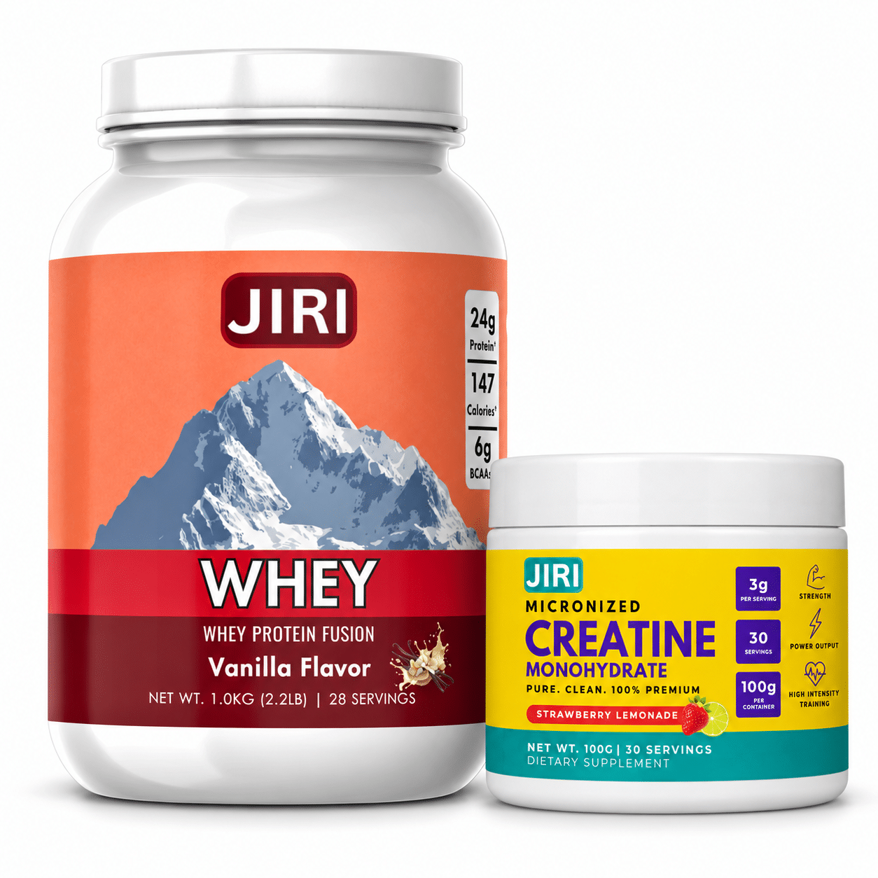 JIRI Vanilla Whey and Strawberry Creatine Dashain Combo Offer - Whey Fusion 1kg Vanilla + Creatine 100g Strawberry Lemonade - Image 1